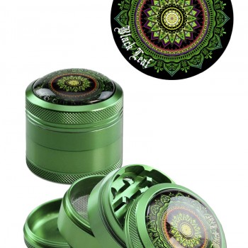 Black Leaf Mandala Al. Grinder 4-part green Black Leaf Mandala Al. Grinder 4-part green